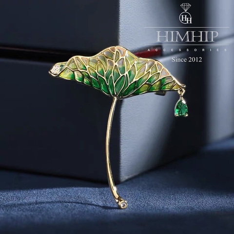 Trâm, Ghim Cài Áo HimHip Lá Sen Quý Phái HKCC Đính Phale 4,5*5cm