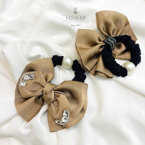 Dây Buộc Tóc HimHip Bèo Nhúm Thắt Nơ Đính Hạt Phale Lấp Lánh Phối Hạt Giả Trai 10*11cm