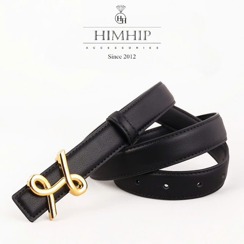 Dây Lưng HimHip Da Thật Luồn Trong Mặt Vòng Xoắn chữ H Trẻ Trung 2.5x100cm