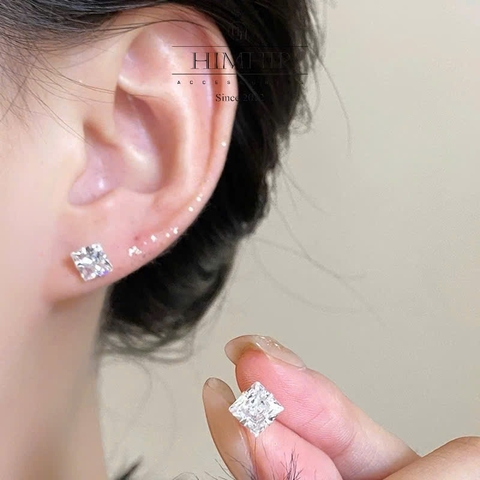 Khuyên Tai Nụ HimHip Chốt Bạc 925 Mặt Phale Vuông Cao Cấp