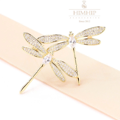 Trâm, Ghim Cài Áo HimHip HKCC Đôi Chuồn Chuồn Tre Cánh Phale 3.6*6.3cm