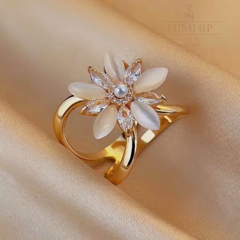 Cài Khăn 4 Chấu HimHip HKCC Size To Hoa Mắt Mèo Phối Đá Phale 2.5*1.9cm