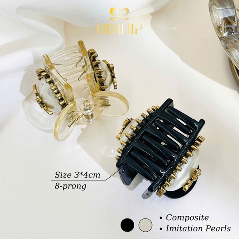 Kẹp Càng Cua HimHip Composite Mặt Ovan Đính Ong Vàng Sang Trọng 8 răng 3x4cm
