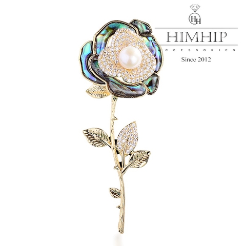 Trâm, Ghim Cài Áo HimHip Hoa Hồng Khảm Trai Quý Phái HKCC Đính Đá Phale 3*7,2cm