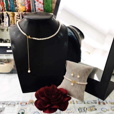 [Thiết kế] Vòng Cổ HimHip Tinh Thể Ngọc Trai Dáng Thả Thanh Lịch 46+0cm