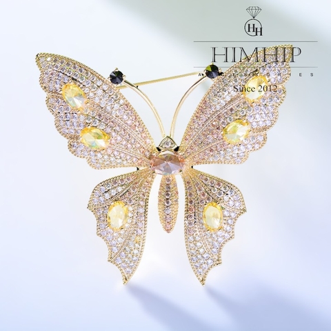 Trâm, Ghim Cài Áo HimHip Bướm Cánh Đá Sang Trọng HKCC Đính Phale 3,5*5cm Phụ Kiện Áo Dài