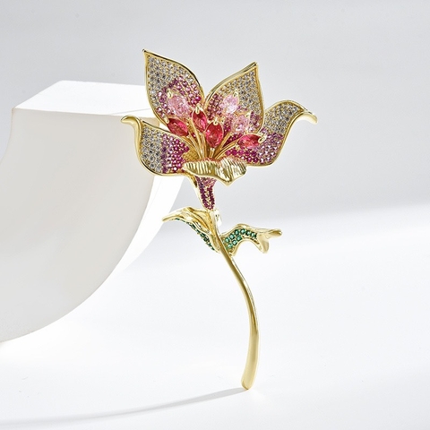 Trâm, Ghim Cài Áo HimHip Hoa Loa Kèn Sang Chảnh HKCC Đính Phale 7cm