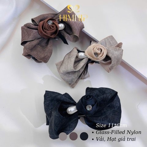Kẹp Móc Dọc HimHip Glass-filled Nylon Nơ Vải Hạt Giả Trai Đính Hoa Hồng Nhỏ 11x6cm