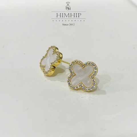 Khuyên Tai Nụ HimHip HKCC Mặt Cỏ Bốn Lá May Mắn 1.3cm