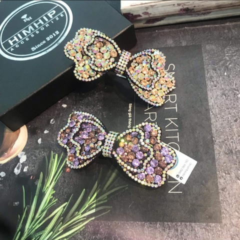 Kẹp Bấm HimHip Đính Đá Nhiều Màu Hình Nơ Thanh Lịch 9cm
