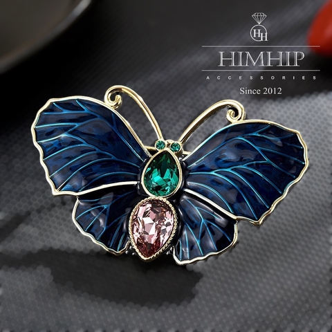 Trâm, Ghim Cài Áo HimHip Bướm Xanh Dương Sang Trọng HKCC Đính Phale 3*5cm
