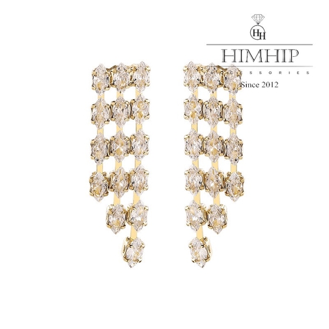 Khuyên Tai Ngắn HimHip Tua Dua 3 Sợi Sang Trọng HKCC Đính Phale 3.5x1cm