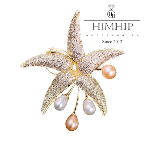 Trâm, Ghim Cài Áo HimHip Sao Biển Vàng Thanh Lịch HKCC Mix Trai 5,5*6,5cm