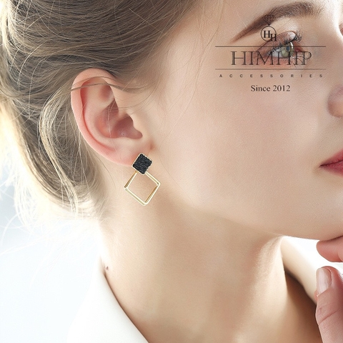 Khuyên Tai Ngắn HimHip 2 Hình Thoi Sang Trọng HKCC Đính Phale 3x2cm
