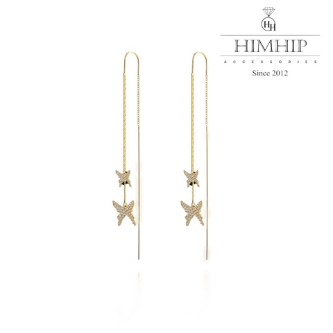 Khuyên Tai Dài HimHip Dây Mảnh Phối Đôi Bướm Thanh Lịch HKCC Đính Phale 0.7x8.5cm