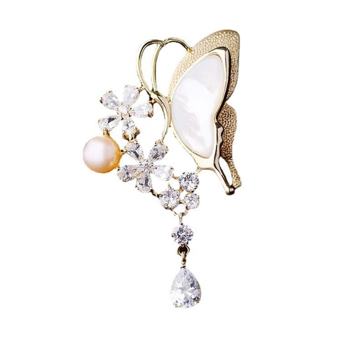 Trâm, Ghim Cài Áo HimHip Hoa & Bướm Khảm Trai Sang Trọng HKCC Đính Phale 3*4,5cm