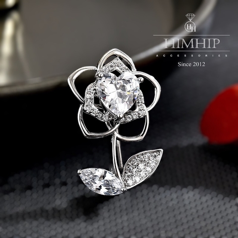 Trâm, Ghim Cài Áo Nhỏ HimHip Hoa Hồng Trắng Cá Tính HKCC Đính Phale 2,5*1,8cm