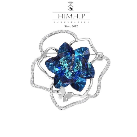 Trâm, Ghim Cài Áo HimHip Hoa Hồng Xanh Sang Trọng HKCC Đính Phale 5*5,5cm