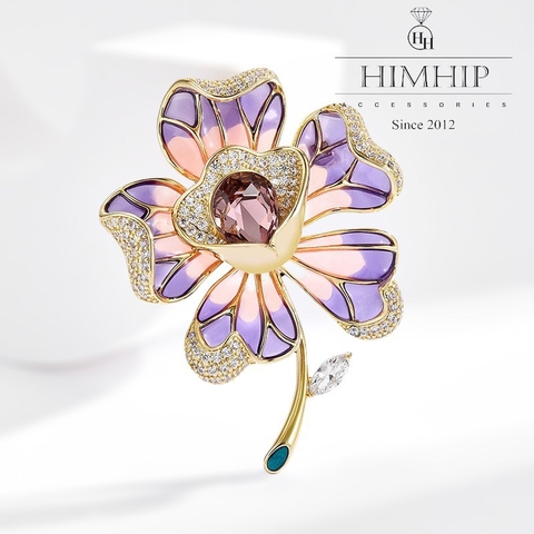 Trâm, Ghim Cài Áo HimHip Hoa Tím Sang Trọng HKCC Đính Phale 4,5*5cm