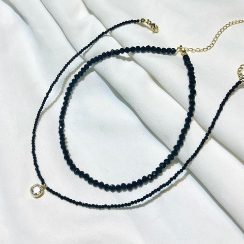 Set Choker HimHip Dây Phale Đen 2ly Phối Mặt Phale Trắng Mix Dây Trơn Thanh Lịch