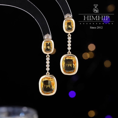 Khuyên Tai Ngắn HimHip Mặt Vuông Sang Trọng HKCC Đính Phale 3.5x1.2cm