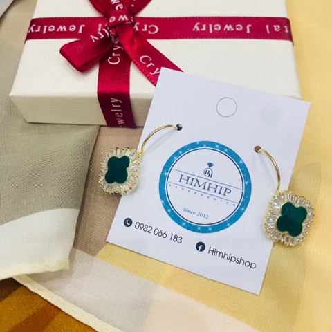 Khuyên Tai Ngắn HimHip Hoa 4 Cánh Viền Vàng Sang Trọng HKCC Đính Phale