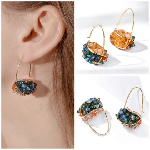 Khuyên Tai Ngắn HimHip Giỏ Đá Nhiều Màu Thanh Lịch HKCC Đính Đá 1.5x2.2x3cm