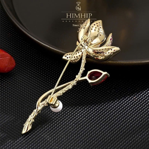 Trâm, Ghim Cài Áo HimHip Cành Sen Hồng Sang Trọng HKCC Đính Phale 2.5x7cm HPBD