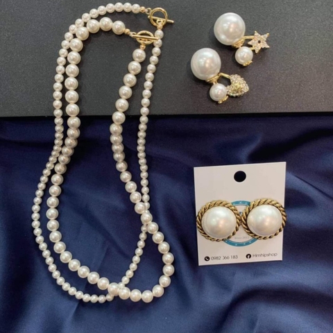 [Thiết Kế] Vòng Cổ HimHip Tinh Thể Ngọc Trai Dáng Ngắn Trẻ Trung 34+5cm