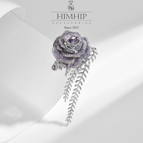 Trâm, Ghim Cài HimHip Cành Hồng Tím Sang Trọng HKCC Đính Phale 4.5x9cm