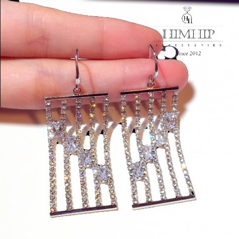 Khuyên Tai Bản To HimHip Mặt Chữ Nhật Sang Trọng HKCC Đính Phale 2x6cm