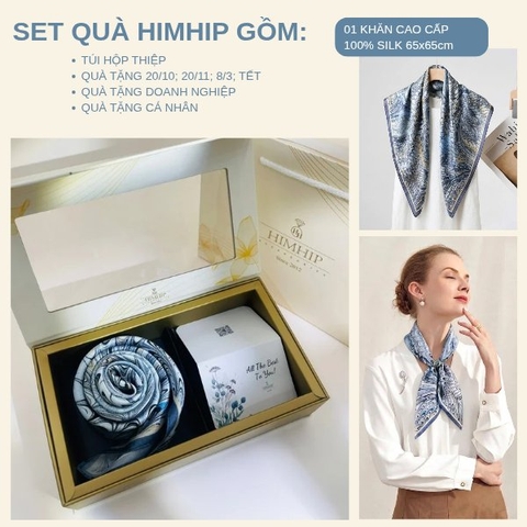 Set Quà HimHip Khăn Lụa Cao Cấp 65x65cm Kèm Túi Hộp Thiệp - 1145