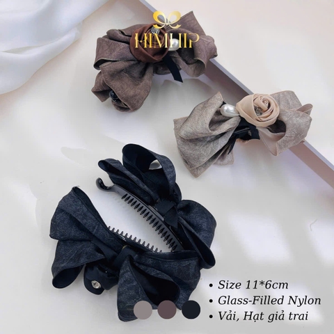 Kẹp Móc Dọc HimHip Glass-filled Nylon Nơ Vải Hạt Giả Trai Đính Hoa Hồng Nhỏ 11x6cm