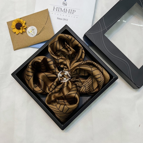 Set Quà Tặng Khăn Lụa Vuông Khổ 70 Kèm Cài Khăn - 271 (Combo đã bao gồm túi hộp thiệp)