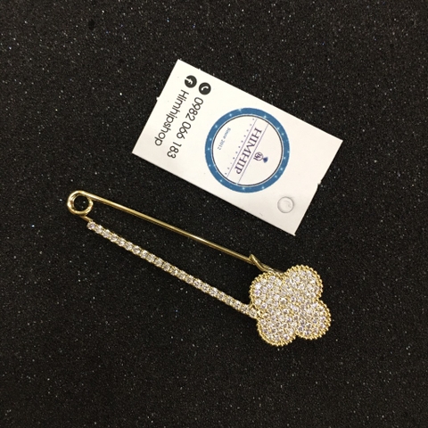 Trâm, Ghim Cài Kim Băng HimHip Hoa 4 Cánh May Mắn HKCC Đính Phale 1x5cm