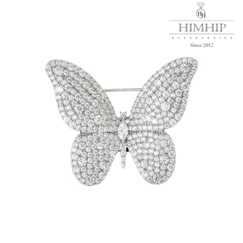 Trâm, Ghim Cài Áo HimHip Bướm Trắng Sang Trọng HKCC Đính Phale 2*3cm