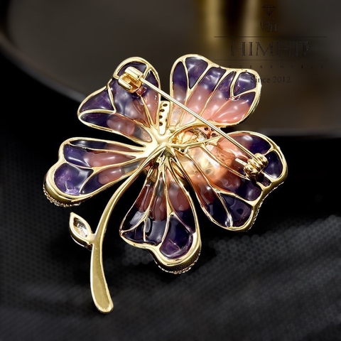 Trâm, Ghim Cài Áo HimHip Hoa Tím Sang Trọng HKCC Đính Phale 4,5*5cm