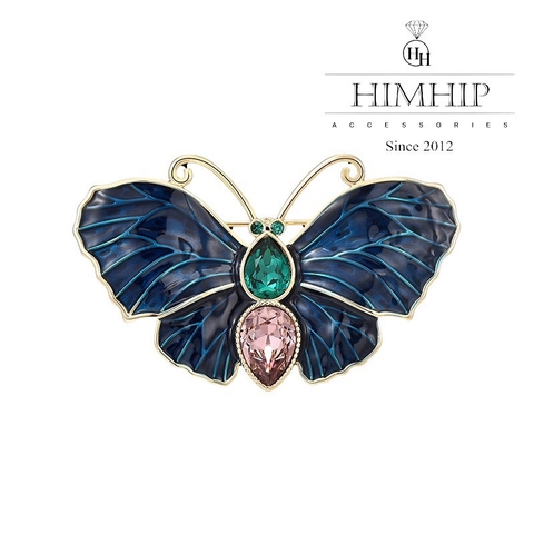 Trâm, Ghim Cài Áo HimHip Bướm Xanh Dương Sang Trọng HKCC Đính Phale 3*5cm