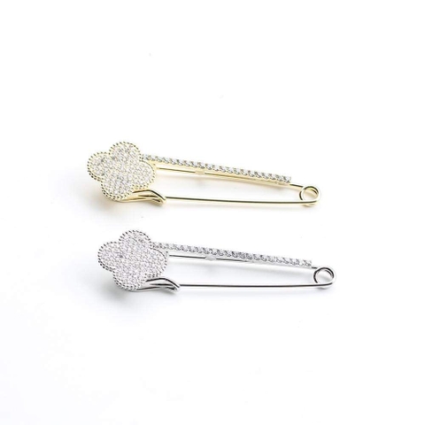 Trâm, Ghim Cài Kim Băng HimHip Hoa 4 Cánh May Mắn HKCC Đính Phale 1x5cm