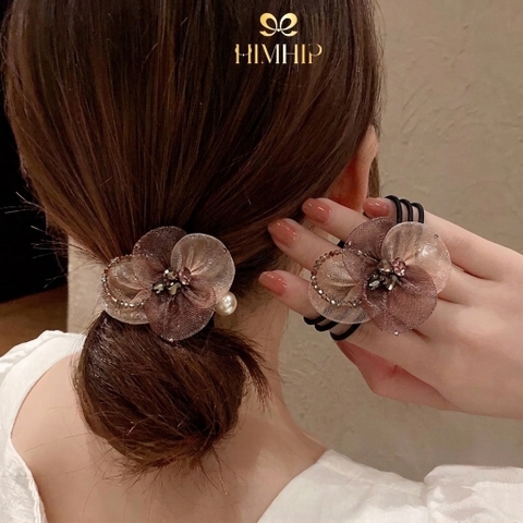 Dây Buộc Tóc HimHip Hoa Voan Vải Nối Vòng Đá Phale 6x4.5cm