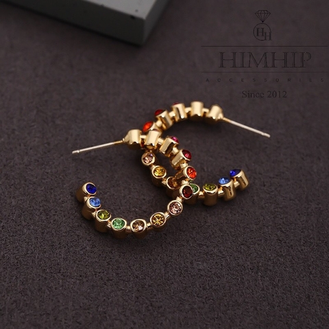 Khuyên Tai Hợp Kim Cao Cấp Mix Đá Phale Nhiều Màu Sang Trọng 3*2.6cm