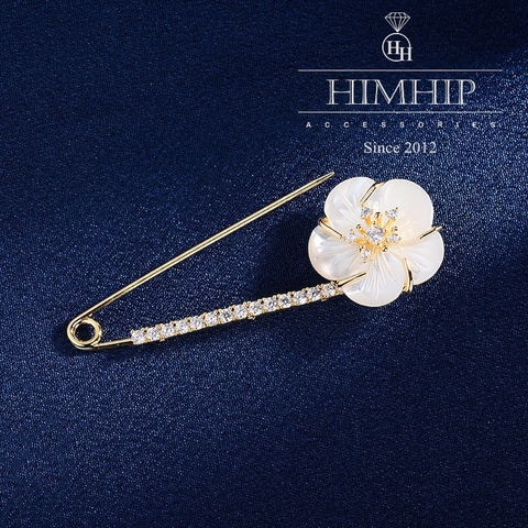Trâm, Ghim Cài Kim Băng HimHip Hoa Anh Đào Trắng Sang Trọng HKCC Đính Phale 2*6cm