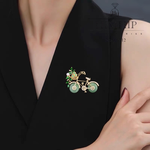 Trâm, Ghim Cài Áo HimHip Xe Đạp Gắn Giỏ Hoa Đáng Yêu HKCC Đính Phale 3,5*5cm