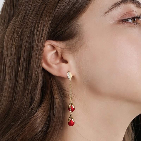 Khuyên Tai Dài HimHip Sợi Mảnh Hạt Tròn Quý Phái HKCC Mix Hạt Giả Trai 6cm