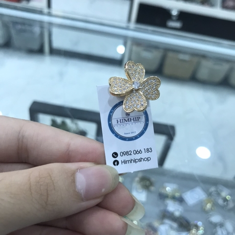 Pin Cài Áo HimHip Cỏ 4 Lá To May Mắn HKCC Đính Phale 2cm