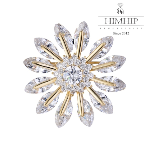 Trâm, Ghim Cài Áo HimHip Hoa Hướng Dương Rung Rinh Thanh Lịch HKCC Đính Phale 3,3cm - Trắng