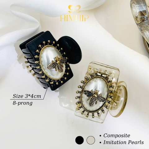Kẹp Càng Cua HimHip Composite Mặt Ovan Đính Ong Vàng Sang Trọng 8 răng 3x4cm