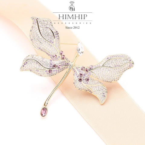 Trâm, Ghim Cài Áo HimHip Chuồn Chuồn Cánh Lá Phong Thanh Lịch HKCC Đính Phale 6,5*8cm