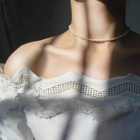 [Thiết Kế] Vòng Cổ HimHip Tinh Thể Ngọc Trai Dáng Ngắn Trẻ Trung 34+5cm