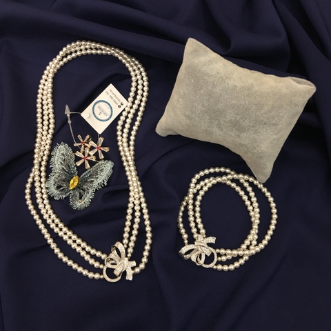 [Thiết kế] Vòng cổ 3 dây tinh thể ngọc trai 4mm khóa nơ cao cấp